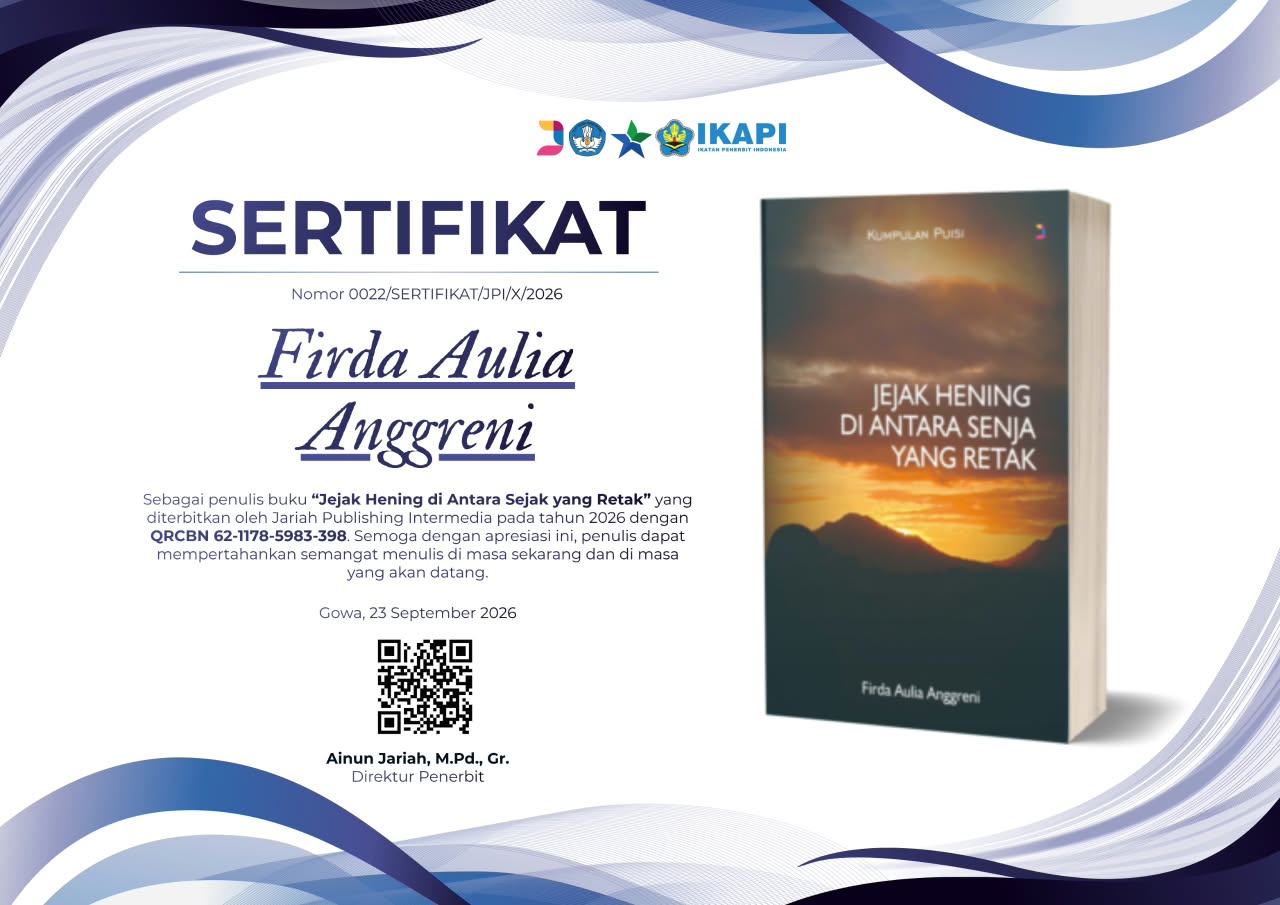 Sebuah Karya Buku Kumpulan Puisi Oleh Firda Aulia Anggreni "Jejak Hening Di antara Senja yamg Retak"